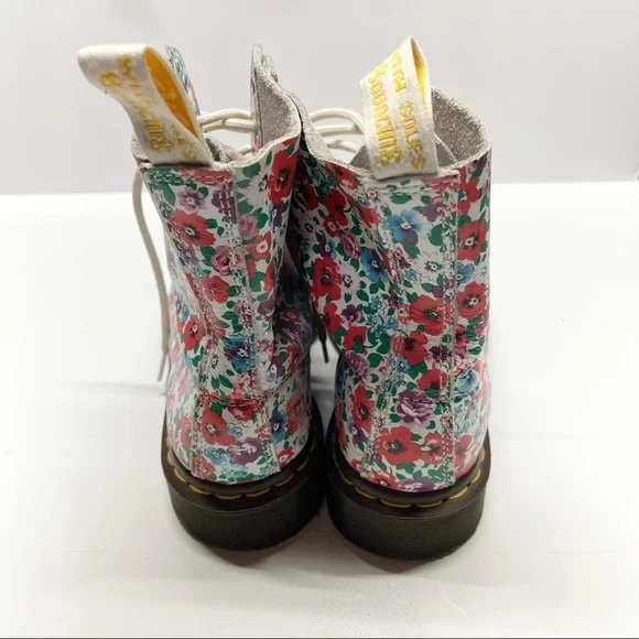 Dr. Martens 1460 Pascal White Wild Poppy Floral Lace Up Boots - Picture 2 of 6